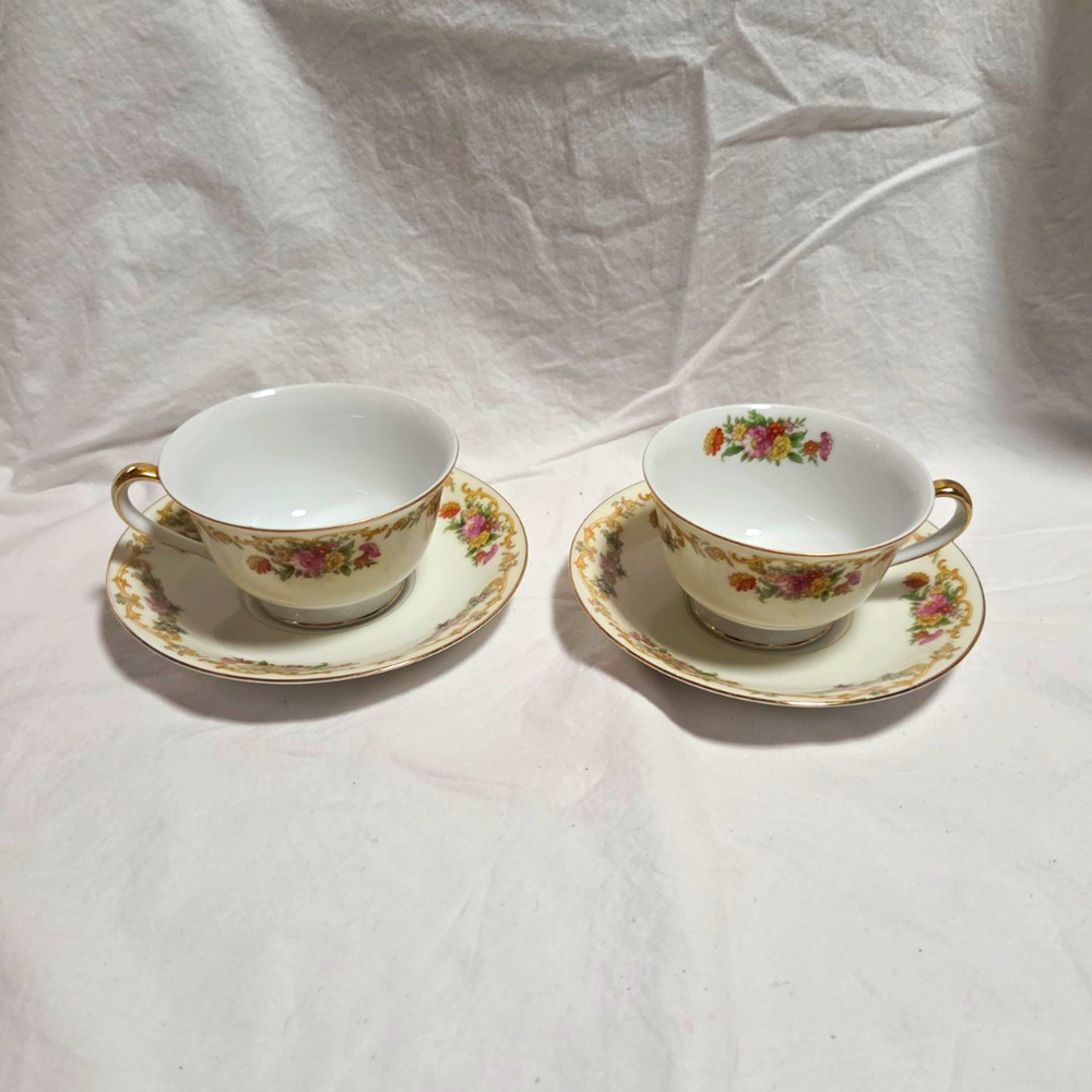 Noritake Japan Flora"Gloria" Porcelain Tea Cup & Saucer Set of 2, 5 oz